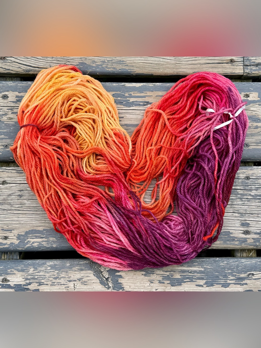 Hand-Dyed Gradient Yarn — Sunset Blend (Orange, Red, Purple)